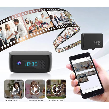 Camera Wekker - 4K WiFi Klok - Smart Home Security Night Vision Motion Detection - Zwart