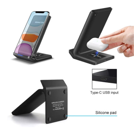Qi Desk Stand / Draadloze Oplader 15W - Type C Universeel Telefoonhouder Wireless Charging  Bureau Standaard Pad Zwart