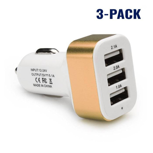 3-Pack High Speed 3-Port Autolader/Carcharger Goud