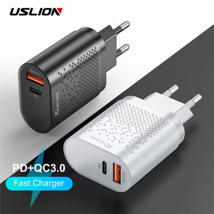 2-Poort  USB Oplader - 36W PD Fast Charging / Quick Charge 3.0 - Muur Stekkerlader Wallcharger AC Thuislader Adapter Wit