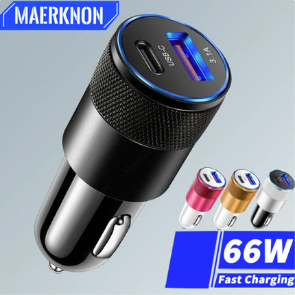 66W PD Autolader met 2 Poorten - Quick Charge 3.0 Oplader Auto Lader Goud