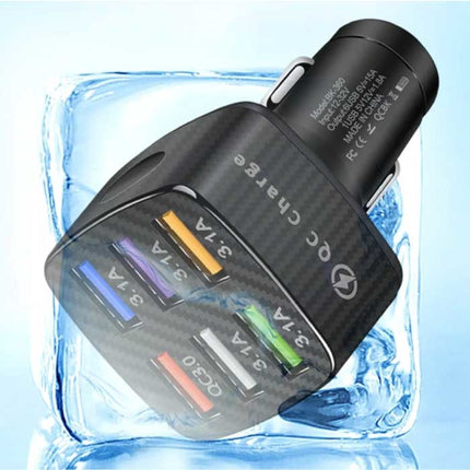 45W Autolader met 6 Poorten  - Quick Charge 3.0 / 3.1A - Fast Charge Oplader Auto Lader Zwart