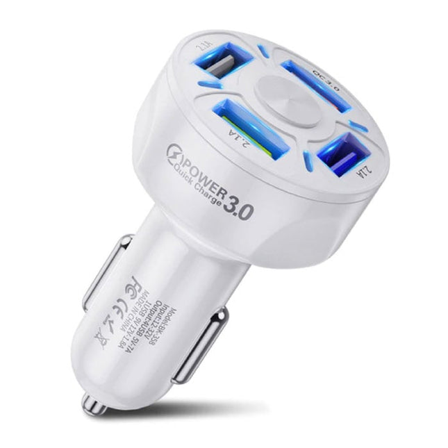 Quick Charge 3.0 Autolader met 4 Poorten  48W / 7A - Quad Port Carcharger - Wit