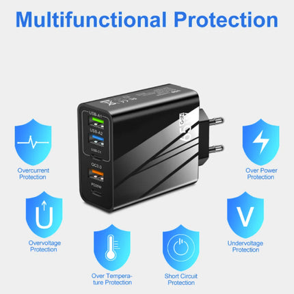 5-Poort GaN Stekkerlader 65W - PD / Quick Charge 3.0 / USB Oplader Lader Stekkerlader Adapter Zwart