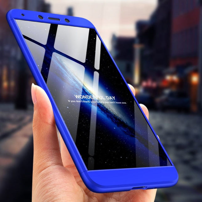 Xiaomi Redmi 7 Full Cover - 360° Body Hoesje Case + Screenprotector Tempered Glass Blauw