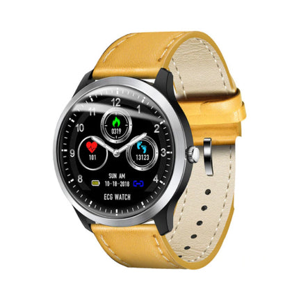 Sports Smartwatch ECG+PPG Fitness Sport Activity Tracker Smartphone Horloge iOS Android iPhone Samsung Huawei Bruin Leer