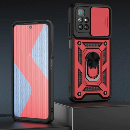 Xiaomi Redmi Note 10 Pro - Armor Hoesje met Kickstand en Camera Bescherming - Pop Grip Cover Case Rood