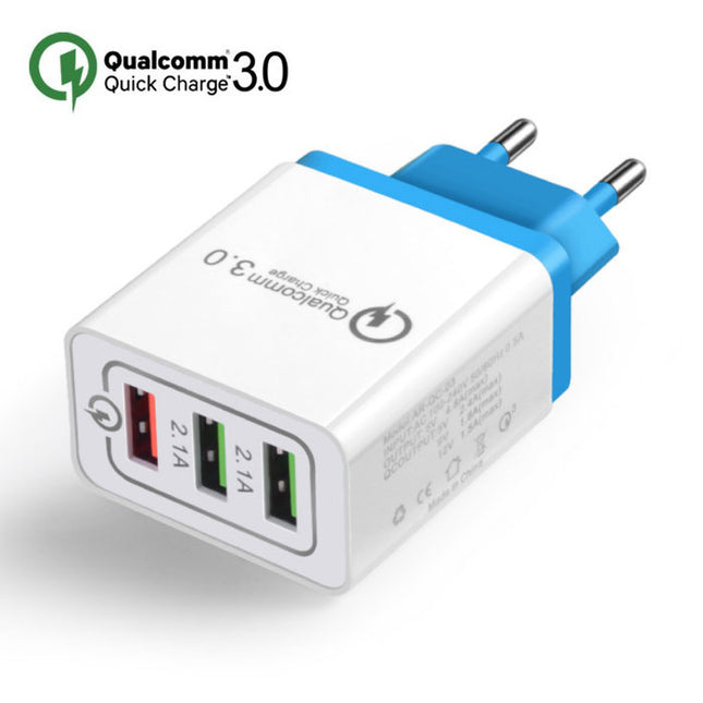 Qualcomm Quick Charge 3.0 Triple (3x) USB Port iPhone/Android Muur Oplader Wallcharger Blauw