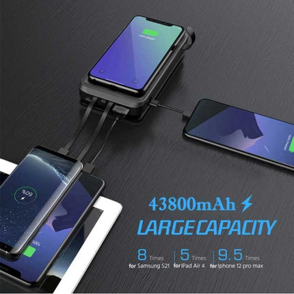 43800mAh Qi Solar Powerbank met 4 Zonnepanelen - 10W Draadloos / 20W PD Opladen Zwart