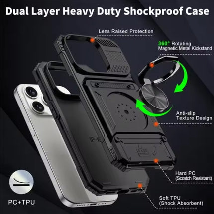 iPhone 14 Pro - Card Slot Hoesje met Kickstand - Grip Socket Magnetische Cover Case - Blauw
