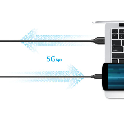 Powerline USB-C Oplaadkabel - 3A Type C Datakabel 90cm Oplader Kabel Zwart