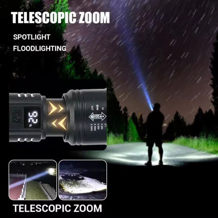 Tactische Zaklamp - 2000 Lumen LED Schijnwerper met Zoom Kamperen Noodgeval Lantaarn - Zwart