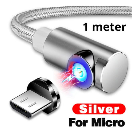 USB 2.0 - Micro-USB Magnetische Oplaadkabel 1 Meter Gevlochten Nylon Oplader Data Kabel Data Android  Zilver
