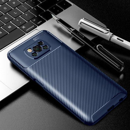 Xiaomi Poco M3 Hoesje - Carbon Fiber Textuur Shockproof Case Rubber Cover Blauw
