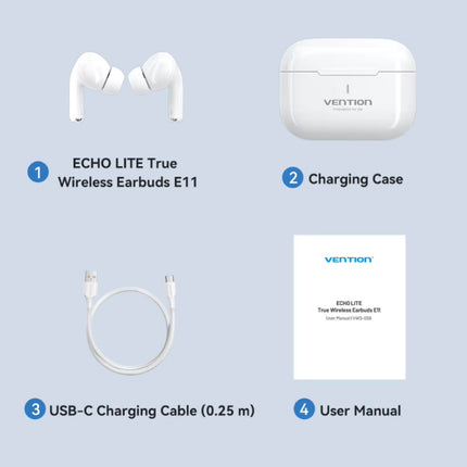 Echo Lite E11 Draadloze Oortjes - Bluetooth 5.4 - HiFi Oordopjes TWS Koptelefoon - Wit