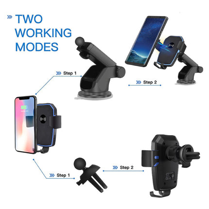 10W Qi Draadloze Autolader Met Arm Houder Oplader Universeel 9V - 1A Wireless Car Charging Pad Zwart