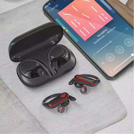 Airaux Draadloze Oortjes met Oorhaak Sport - Touch Control -  TWS Bluetooth 5.0 Wireless Buds Earphones Earbuds Oortelefoon Zwart