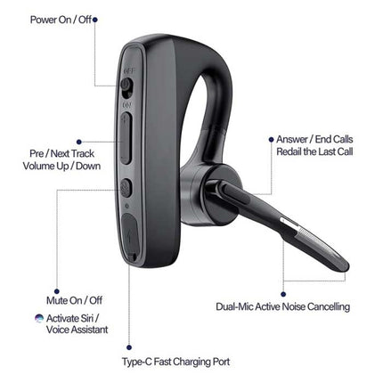 K18 Draadloze Business Headset - Handsfree Oordopje One Click Control TWS Oortje Bluetooth 5.0 Oortelefoon Zwart
