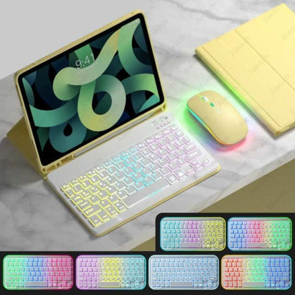 RGB Toetsenbord Hoes en Muis voor iPad 10.9" - QWERTY Multifunctionele Keyboard Bluetooth Smart Cover Case Hoesje Geel