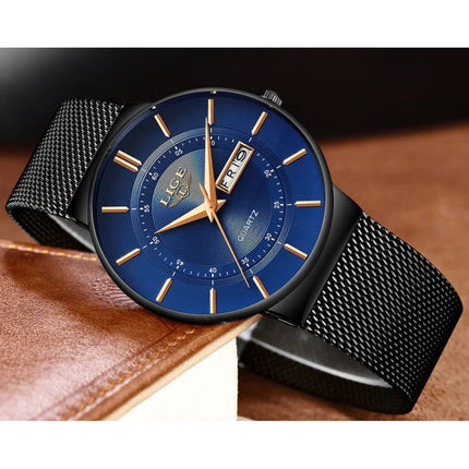 Kwarts Uurwerk Heren - Anoloog Luxe Horloge voor Mannen Zwart-Blauw