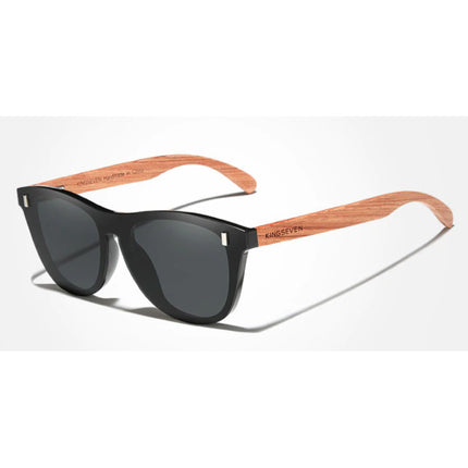 Luxe Zonnebril met Houten Montuur - UV400 en Polarisatie Filter voor Vrouwen - Zwart