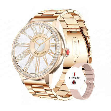 Diamant Smartwatch - Gezondheid Monitor Sport Tracker Horloge iOS Android - Metaal Bandje - Rose Gold