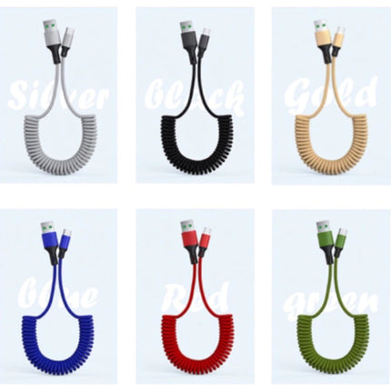 Gekrulde Micro-USB Oplaadkabel - 5A Spiraal Veer Datakabel 1.5 Meter Oplader Kabel Goud