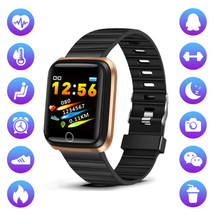 Fashion Sports Smartwatch Fitness Sport Activity Tracker Smartphone Horloge iOS Android iPhone Samsung Huawei Goud Zwart TPU