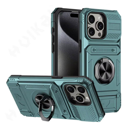 iPhone 14 - Card Slot Hoesje met Kickstand - Grip Socket Magnetische Cover Case - Groen