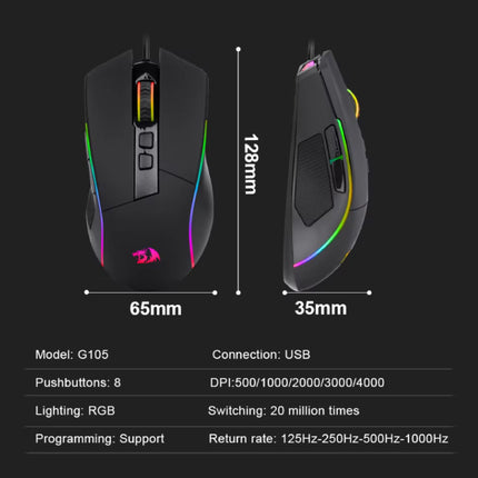 Lonewolf G105 Gaming Muis -  8000 DPI - RGB Optisch Ergonomisch Programmeerbaar - Zwart