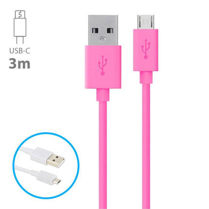 USB - USB-C Oplaadkabel Oplader Data Kabel Data Android 3 Meter Roze