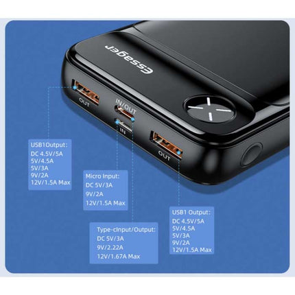 Powerbank 20.000mAh met 3 Oplaadpoorten  - 20W PD Externe Noodaccu LED Display Batterij Oplader Charger Zwart