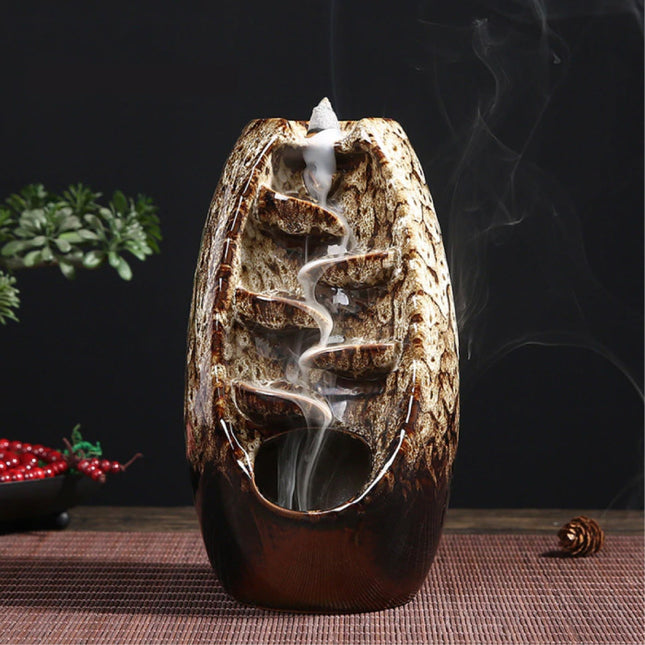 Aromatherapie Sier Wierookbrander Waterval Terugstromen - Backflow Incense Burner Feng Shui Decor Ornament Wit