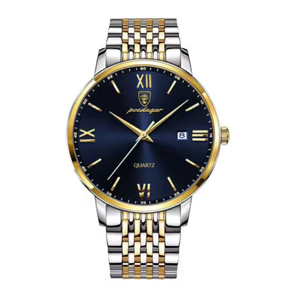 Luxe Sport Kwarts Horloge - 3 Bar Waterdicht Lichtgevend Herenhorloge Roestvrij Staal - Goud Blauw