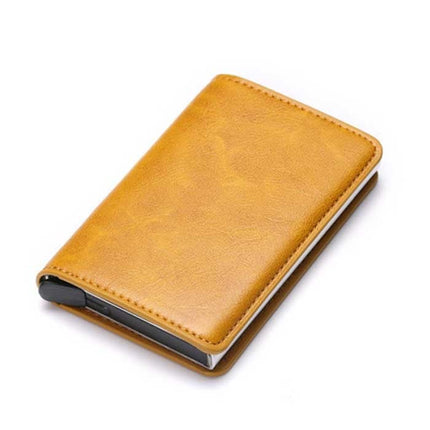 RFID Creditcard Houder Portemonnee - Vintage Leren Aluminium Etui met Geldclip Geel