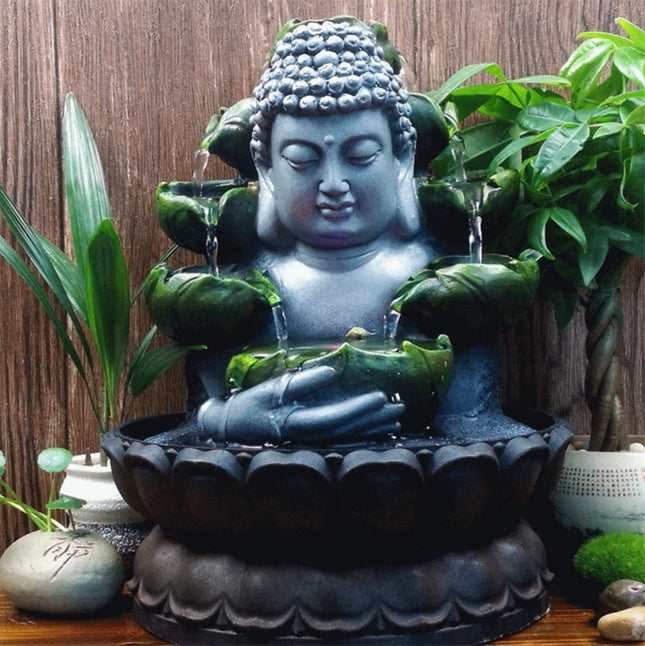 Sier Waterval Boeddha Beeld - LED Fontein Decor Feng Shui Ornament