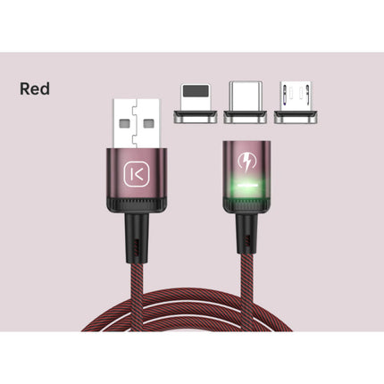 USB-C Magnetische Oplaadkabel 2 Meter met LED Lampje - 3A Fast Charging Gevlochten Nylon Oplader Data Kabel Android Rood