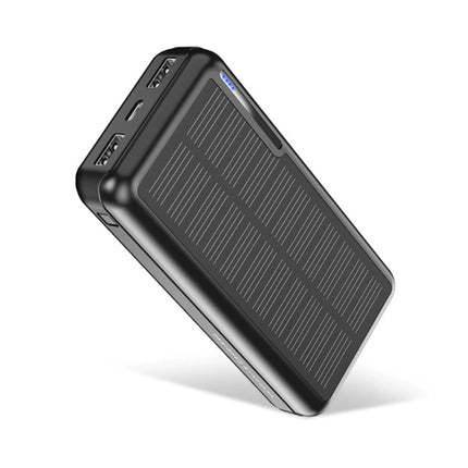 Draadloze Solar Powerbank met 4 Poorten 20.000mAh - LED Indicator Externe Noodaccu Batterij Oplader Charger Zon Zwart