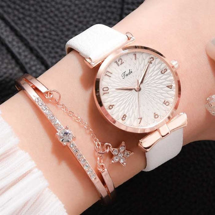 Luxe Horloge met Armband voor Dames - Kwarts Polshorloge Leren Bandje Roze
