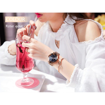 Starry Night Horloge Dames - Luxe Anoloog Kwarts Uurwerk voor Vrouwen Goud