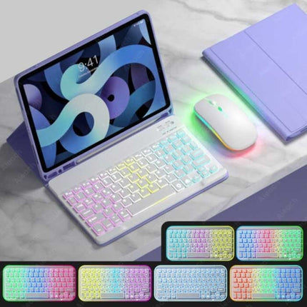 RGB Toetsenbord Hoes en Muis voor iPad 10.9" - QWERTY Multifunctionele Keyboard Bluetooth Smart Cover Case Hoesje Paars