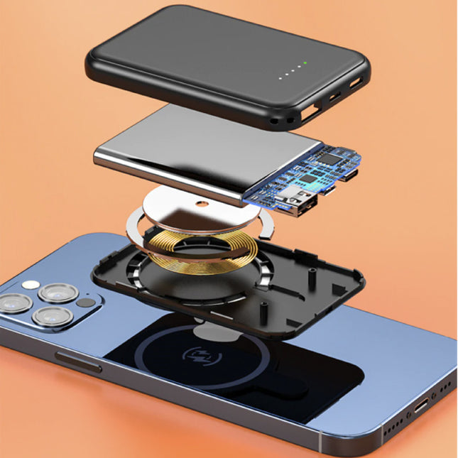 10.000mAh Mini Magnetische Qi Powerbank voor Mobiele Telefoons - PD Poort Draadloos Noodaccu Batterij Accu Wit