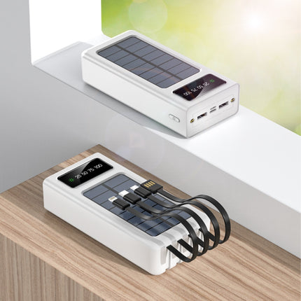 100.000mAh Solar Powerbank met 2 Uitvoer/2 Invoer Poorten - 4 Types Oplaadkabel - Ingebouwde Zaklamp - Externe Noodaccu Batterij Oplader Charger Zon Zwart