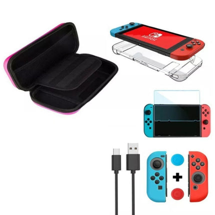 6 in 1 Kit voor Nintendo Switch - NS Opbergtas / Hoesje / Screenprotector / Kabel / Button Caps