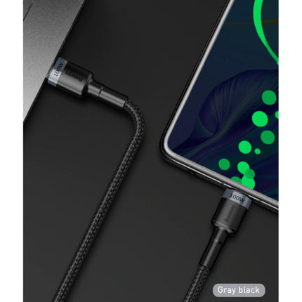 100W USB-C naar USB-C Oplaadkabel 2 Meter Gevlochten Nylon - Tangle Resistant Oplader Data Kabel Zwart