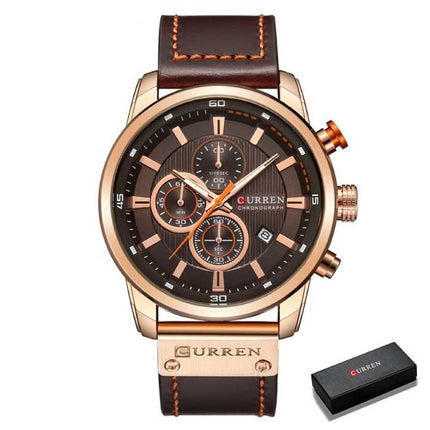 Luxe Horloge voor Heren met Leren Band - Kwarts Sport Chronograaf Polshorloge Bruin