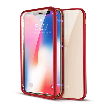 iPhone 8 Plus Magnetisch 360° Hoesje met Tempered Glass - Full Body Cover Hoesje + Screenprotector Rood