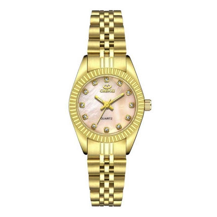 Gouden Luxe Horloge voor Dames - Waterdicht Stras Horloge Roestvrij Stalen Armband Wit