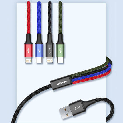 4 in 1 Oplaadkabel - iPhone Lightning / USB-C / Micro-USB - 1.2 Meter Oplader Data Kabel Zwart