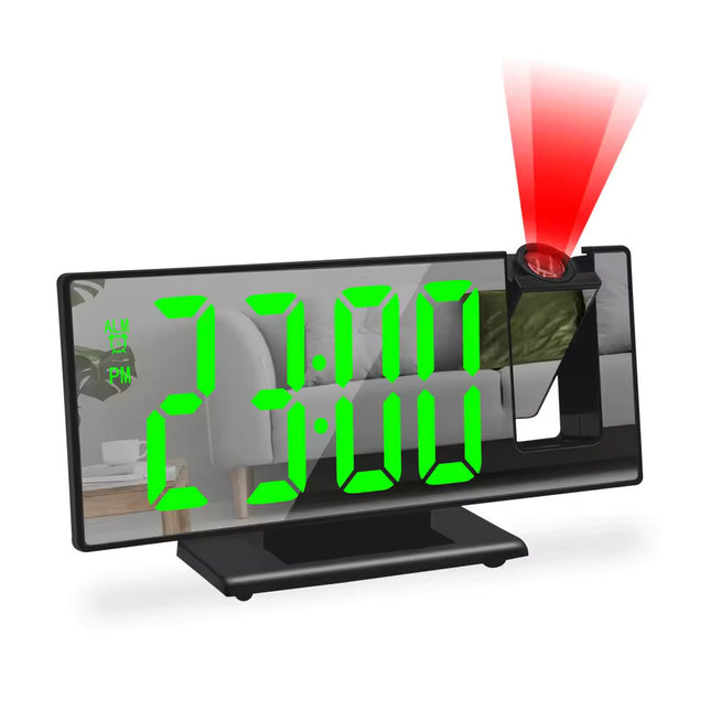 Digitale Wekker met Projectie - Alarm Klok Temperatuur Kalender LED Rotatieprojectie - Zwart Groen